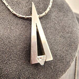 B.Tiff Geometric Stainless Modernist Pendant W Crystal Stone on Snake Chain